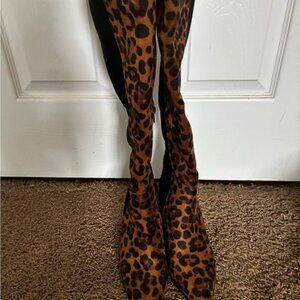 Leopard Print Knee-High Boots